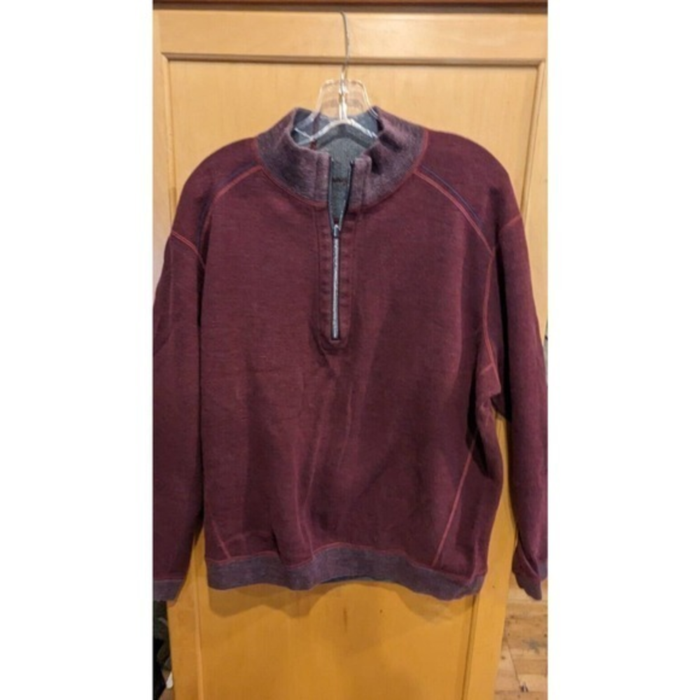 Tommy Bahama Sweater pullover‎ Mens Large Maroon Quarter Zip Long Sleeve